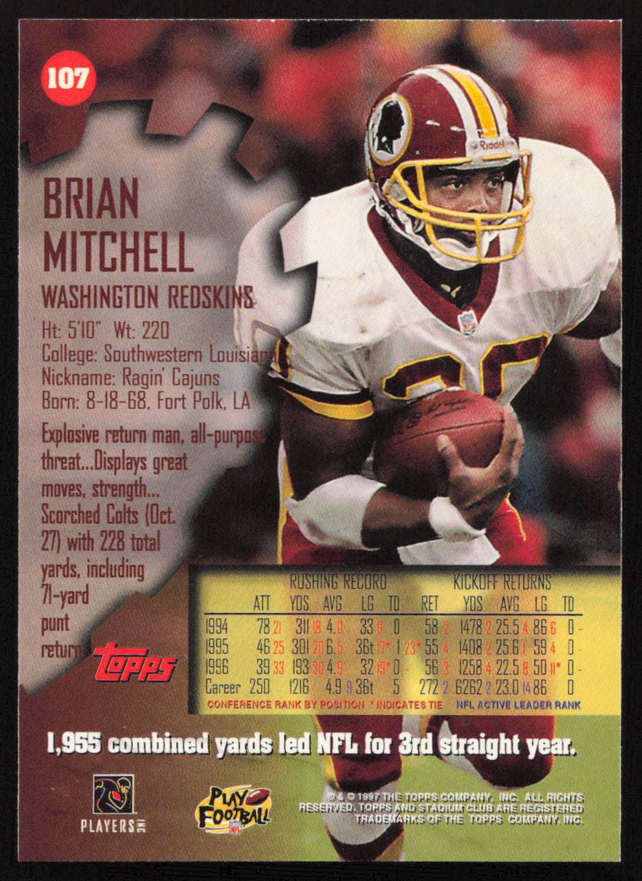 Brian Mitchell Autographed 1997 Stadium Club Card #107 Washington Redskins SKU #261278