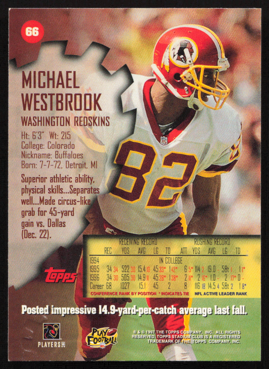 Michael Westbrook Autographed 1997 Stadium Club Card #66 Washington Redskins SKU #261286