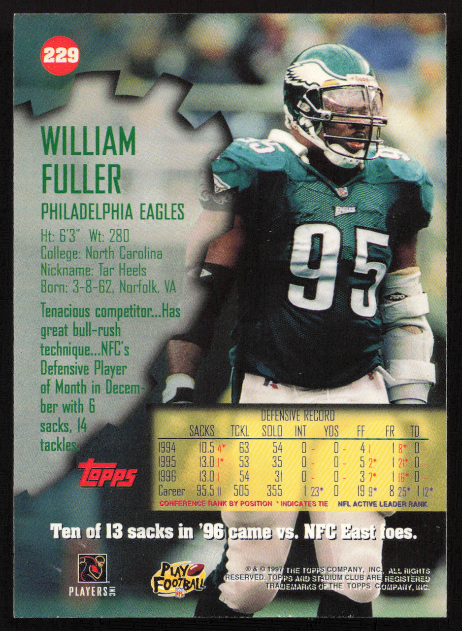 William Fuller Autographed 1997 Stadium Club Card #229 Philadelphia Eagles SKU #261288