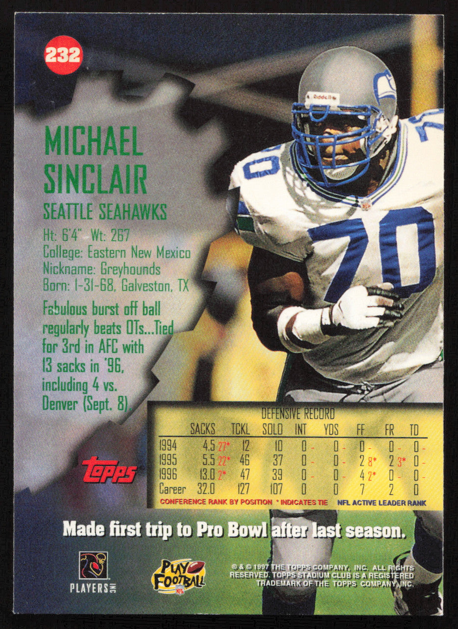Michael Sinclair Autographed 1997 Stadium Club Card #232 Seattle Seahawks SKU #261289