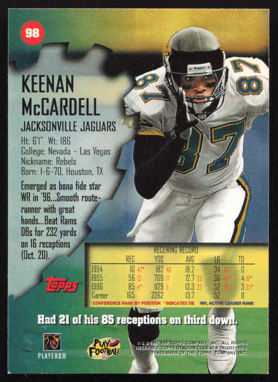 Keenan McCardell Autographed 1997 Stadium Club Card #98 Jacksonville Jaguars SKU #261300