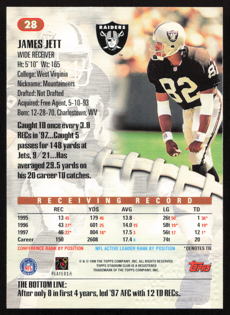 James Jett Autographed 1998 Stadium Club Card #28 Oakland Raiders SKU #261327