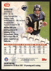 Ryan Leaf Autographed 1998 Stadium Club Rookie Card #166 San Diego Chargers SKU #261338