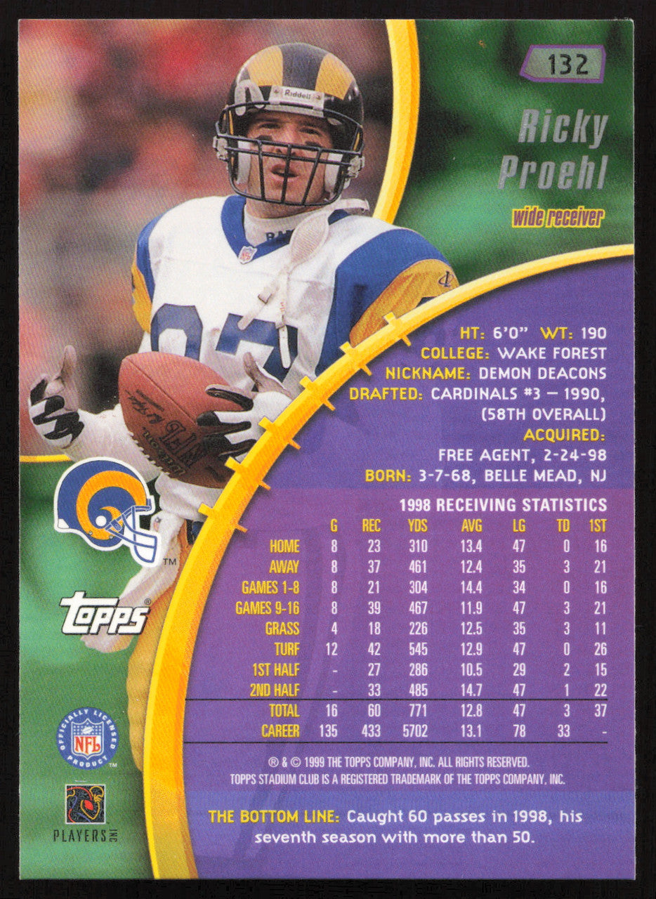 Ricky Proehl Autographed 1999 Stadium Club Card #132 St. Louis Rams SKU #261350