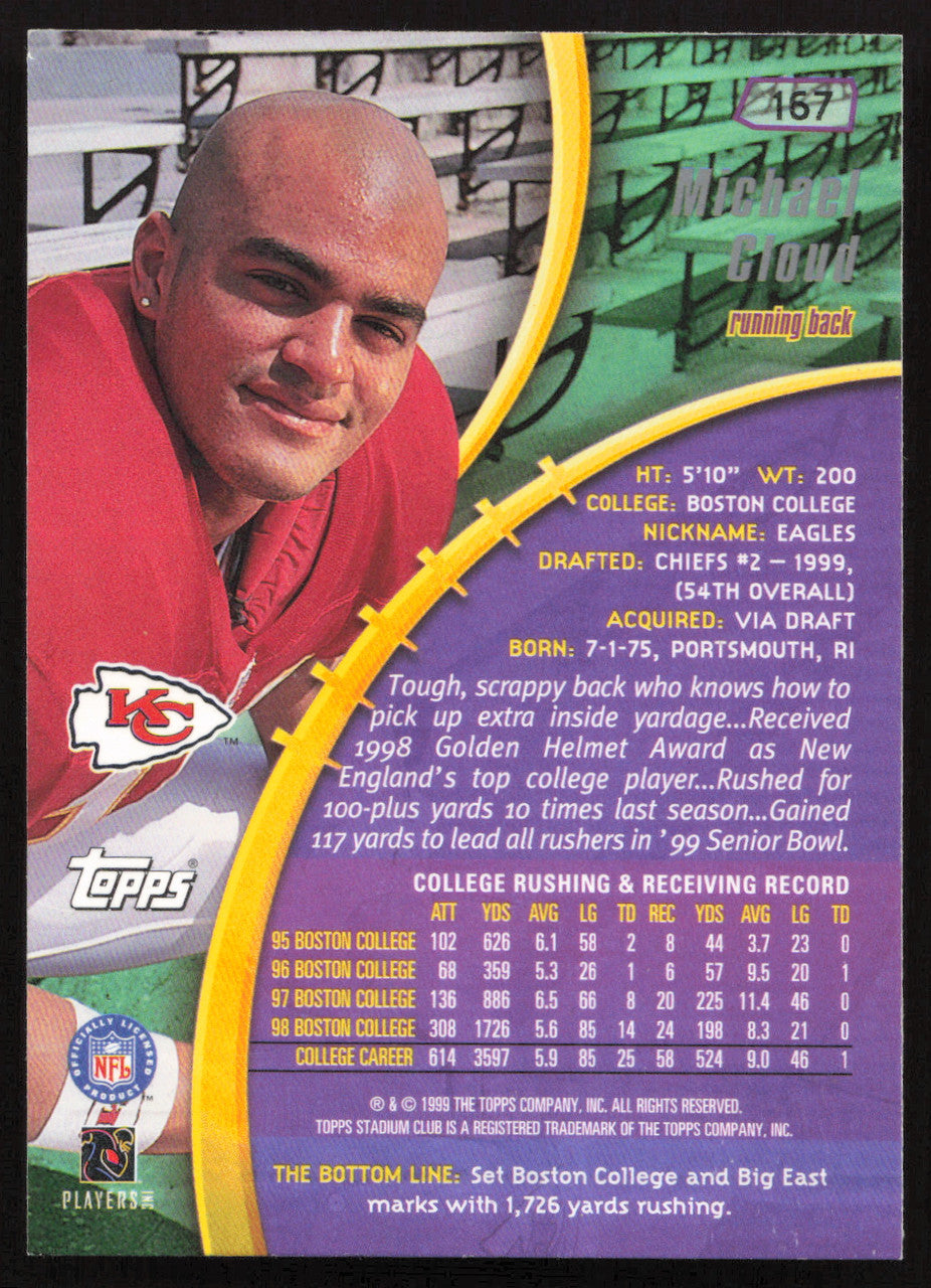 Michael Cloud Autographed 1999 Stadium Club Rookie Card #167 Kansas City Chiefs SKU #261359