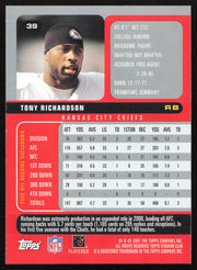 Tony Richardson Autographed 2001 Stadium Club Card #39 Kansas City Chiefs SKU #261375