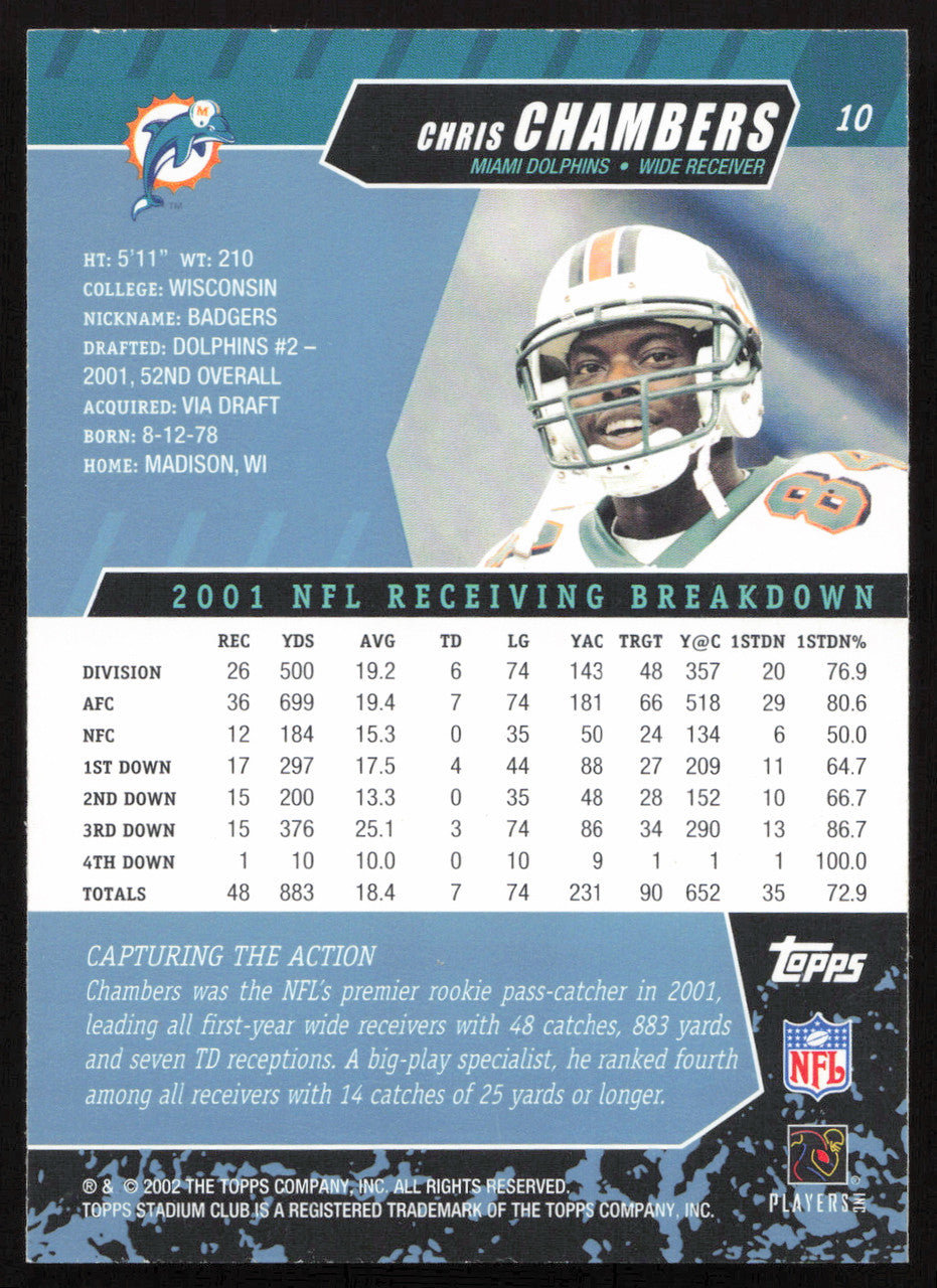 Chris Chambers Autographed 2002 Stadium Club Card #10 Miami Dolphins SKU #261390