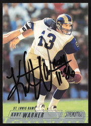 Kurt Warner Autographed 2002 Stadium Club Card #100 St. Louis Rams SKU #261392