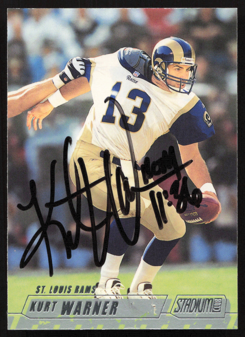 Kurt Warner Autographed 2002 Stadium Club Card #100 St. Louis Rams SKU #261392