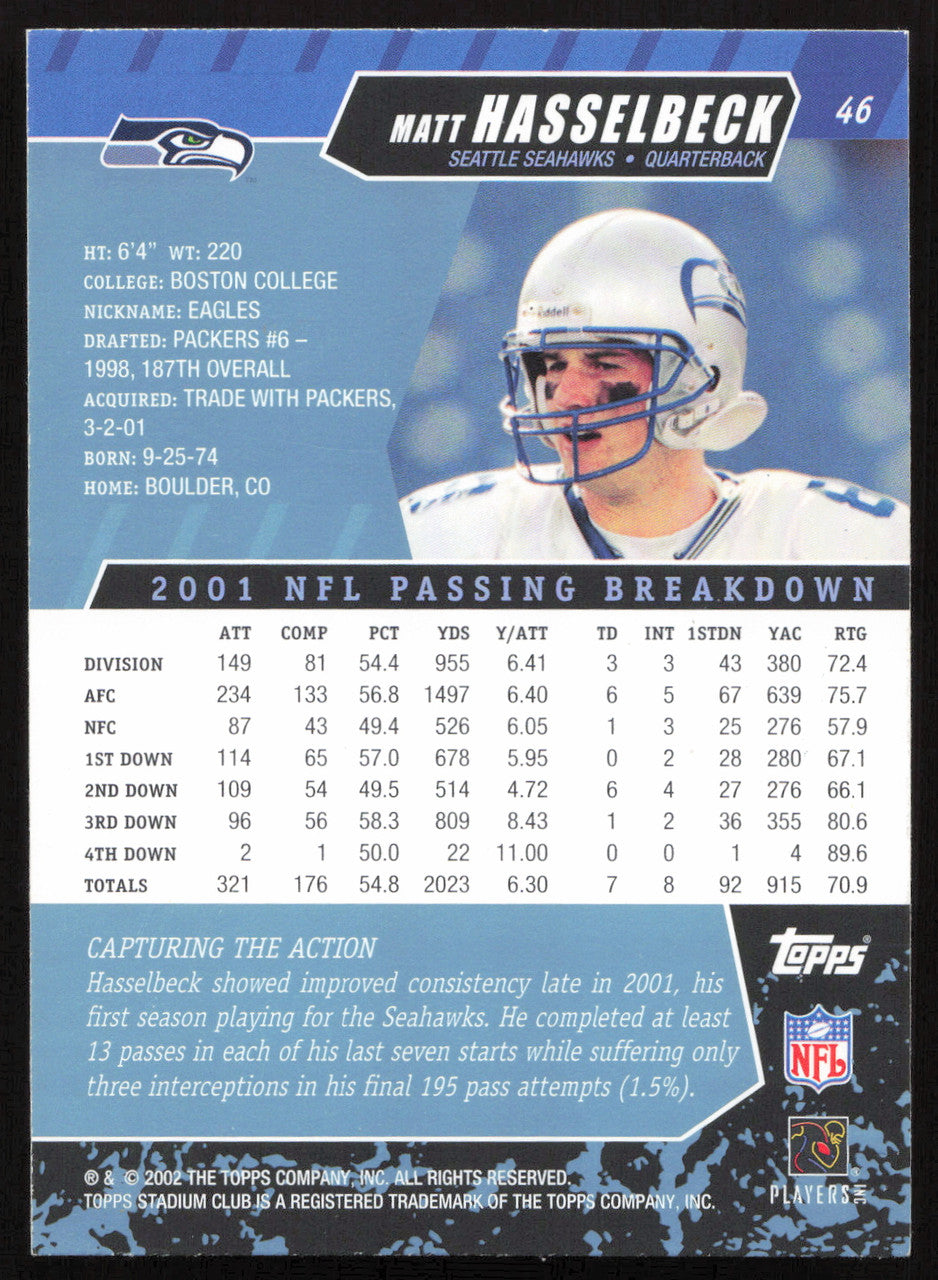 Matt Hasselbeck Autographed 2002 Stadium Club Card #46 Seattle Seahawks SKU #261394