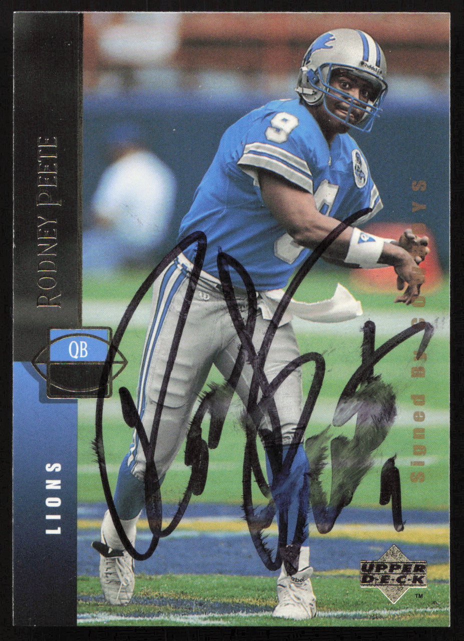 Rodney Peete Autographed 1994 Upper Deck Card #92 Detroit Lions (Smudged) SKU #261400