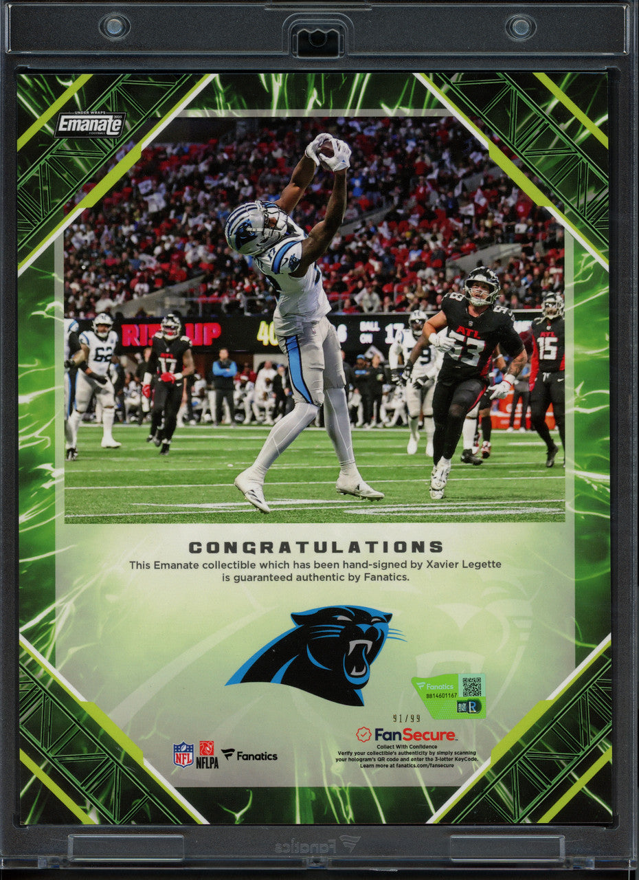 Xavier Legette Autographed 2025 Under Wraps NFL Emanate Green Card Carolina Panthers #91/99 Fanatics Holo #BB14601167