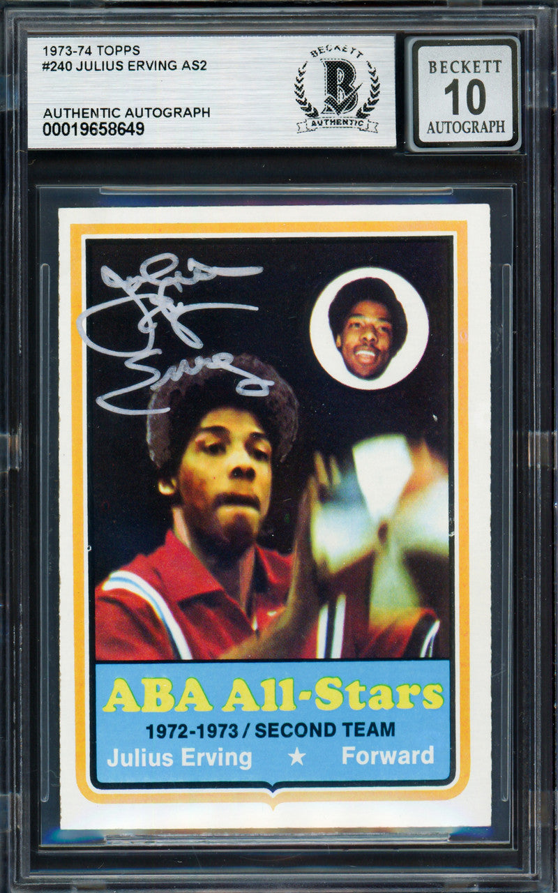 Julius Dr. J Erving Autographed 1973-74 Topps Card #240 Virginia Squires Auto Grade Gem Mint 10 Beckett BAS #19658649