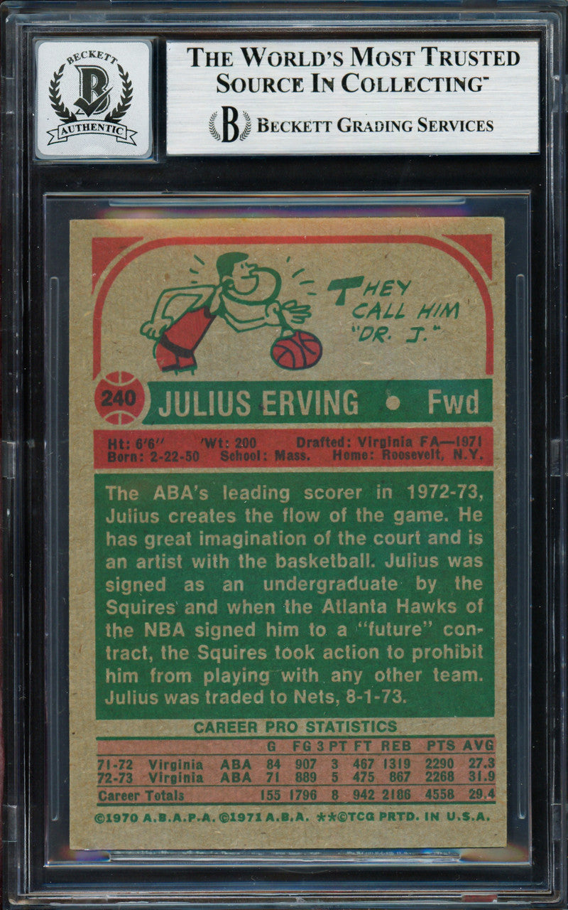 Julius Dr. J Erving Autographed 1973-74 Topps Card #240 Virginia Squires Auto Grade Gem Mint 10 Beckett BAS #19658647