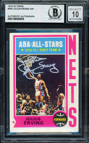 Julius Dr. J Erving Autographed 1974-75 Topps Card #200 New York Nets Auto Grade Gem Mint 10 Beckett BAS #19658659