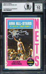 Julius Dr. J Erving Autographed 1974-75 Topps Card #200 New York Nets Auto Grade Gem Mint 10 Beckett BAS #19658657