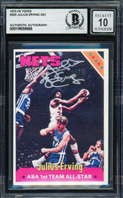 Julius Dr. J Erving Autographed 1975-76 Topps Card #300 Philadelphia 76ers Auto Grade Gem Mint 10 Beckett BAS #19658665