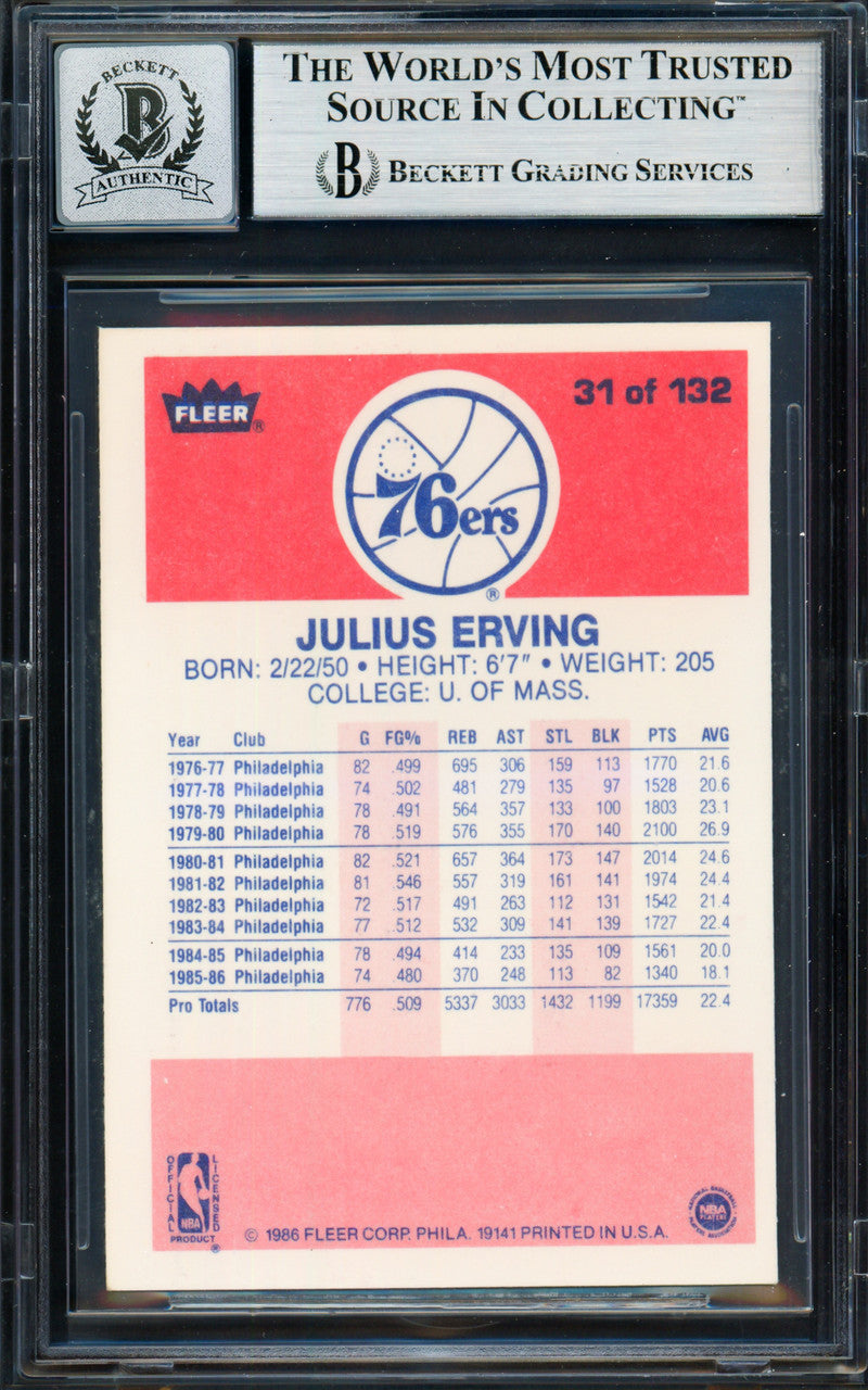 Julius Dr. J Erving Autographed 1986-87 Fleer Card #31 Philadelphia 76ers Auto Grade Gem Mint 10 Beckett BAS #19658679