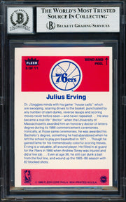 Julius Dr. J Erving Autographed 1986-87 Fleer Sticker Card #5 Philadelphia 76ers Auto Grade Gem Mint 10 Beckett BAS #19658697