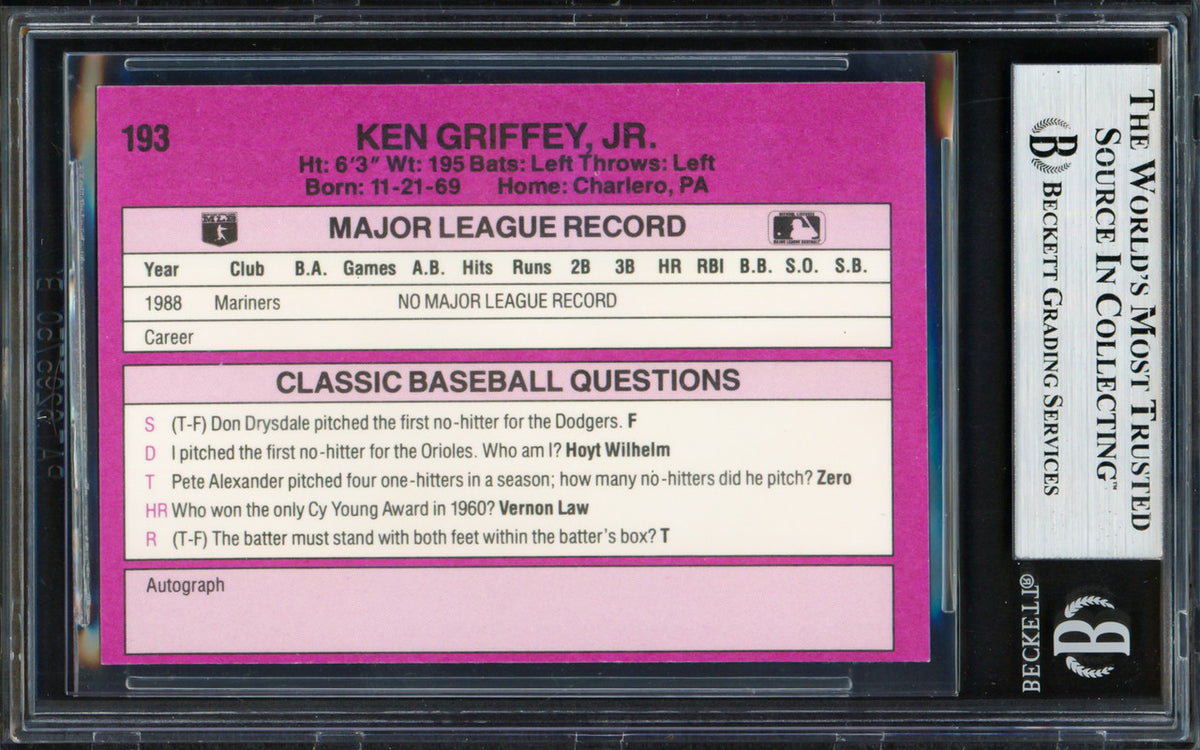 Ken Griffey Jr. Autographed 1989 Classic Travel Rookie Card #193 Seattle Mariners Beckett BAS #19664941