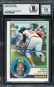 Tony Gwynn Autographed 1983 O Pee Chee Rookie Card #143 San Diego Padres Auto Grade Gem Mint 10 (Aftermarket Sticker) Beckett BAS #19658559