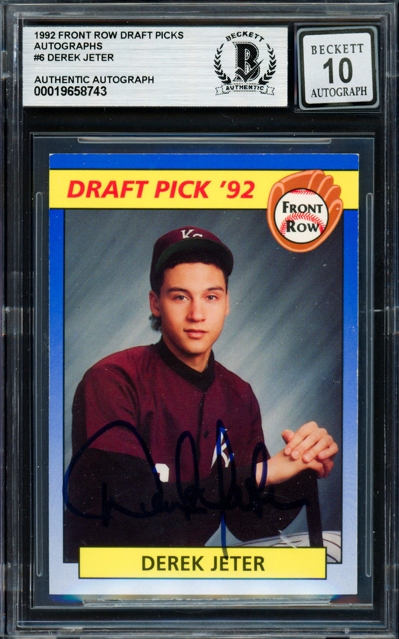 Derek Jeter Autographed 1992 Front Row Rookie Card #55 New York Yankees Auto Grade Gem Mint 10 Beckett BAS #19658743