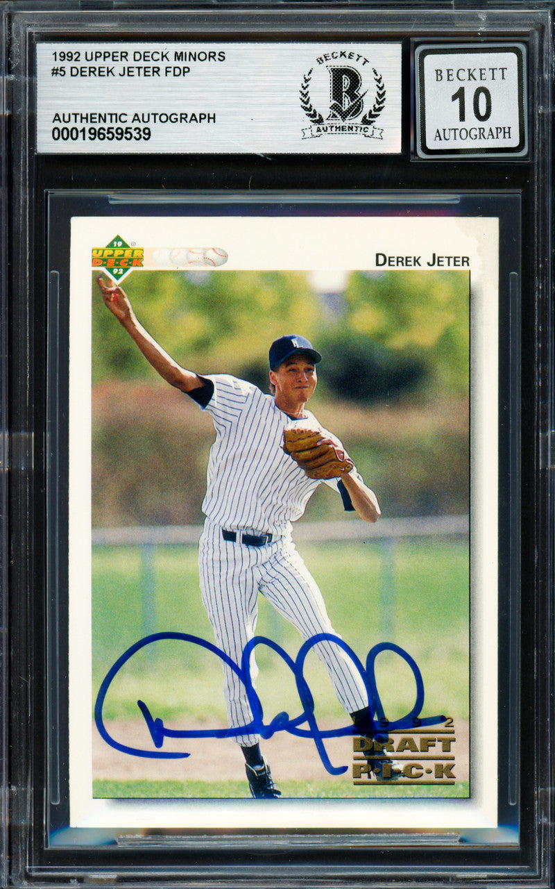 Derek Jeter Autographed 1992 Upper Deck Minor League Rookie Card #5 New York Yankees Auto Grade Gem Mint 10 Beckett BAS #19659539