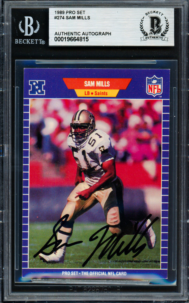 Sam Mills Autographed 1989 Pro Set Card #274 New Orleans Saints Beckett BAS #19664815