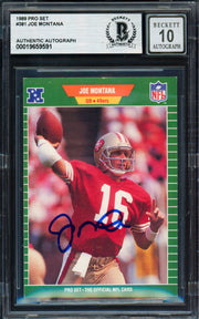Joe Montana Autographed 1989 Pro Set Card #381 San Francisco 49ers Auto Grade Gem Mint 10 Beckett BAS #19659591