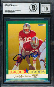 Joe Montana Autographed 1991 Fleer Card #408 San Francisco 49ers Auto Grade Gem Mint 10 Beckett BAS #19662599