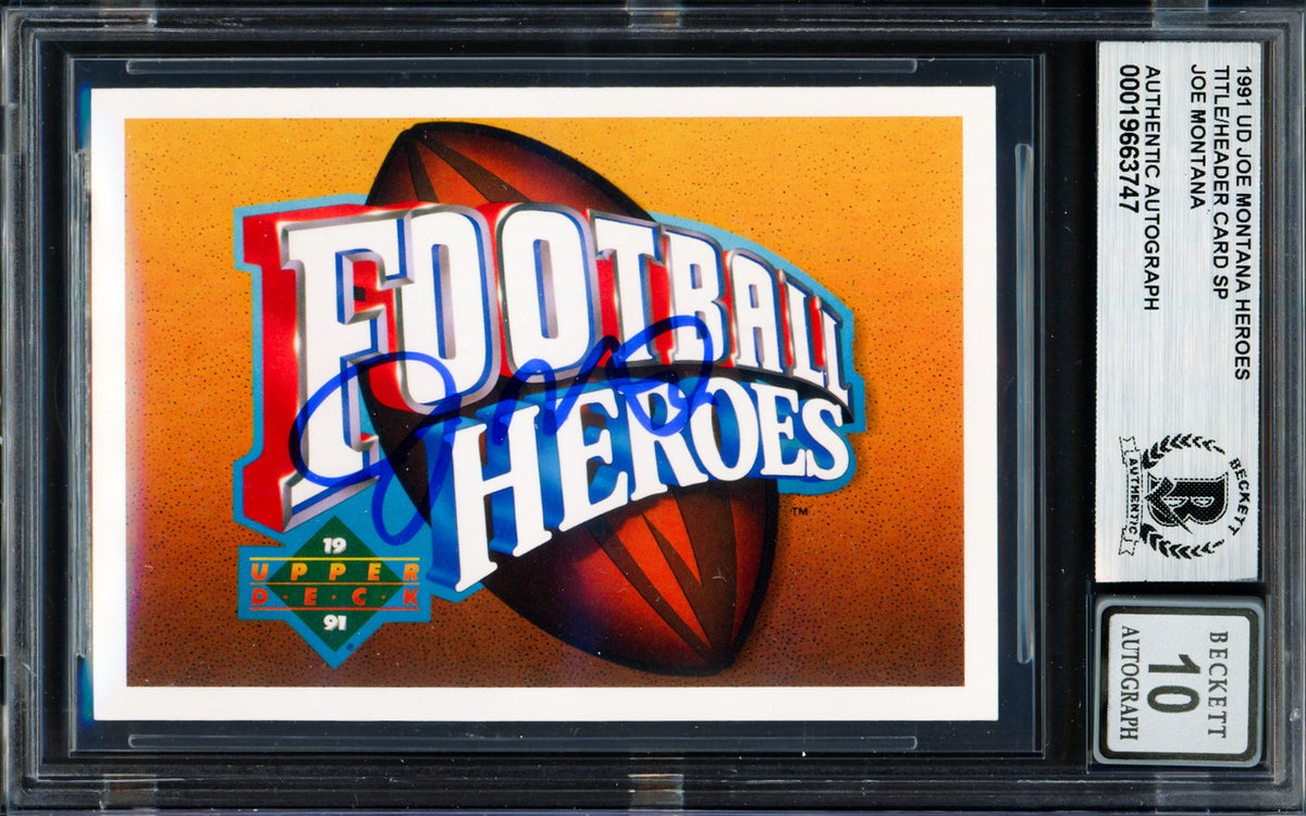 Joe Montana Autographed 1991 Upper Deck Heroes Card San Francisco 49ers Auto Grade Gem Mint 10 Beckett BAS #19663747