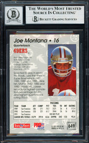 Joe Montana Autographed 1992 Pro Set Card #649 San Francisco 49ers Auto Grade Gem Mint 10 Beckett BAS #19663739