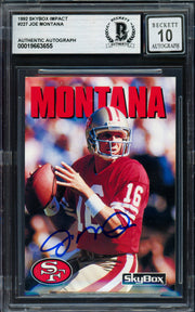 Joe Montana Autographed 1992 Skybox Card #227 San Francisco 49ers Auto Grade Gem Mint 10 Beckett BAS #19663655