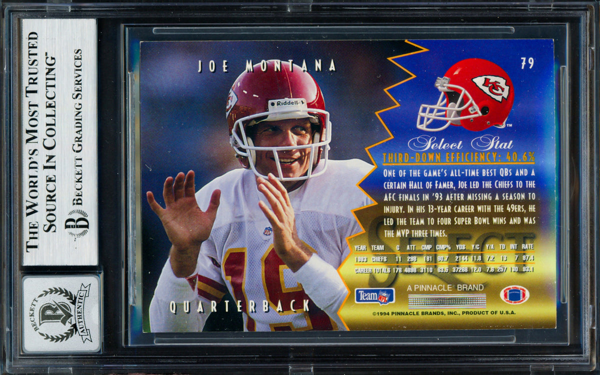 Joe Montana Autographed 1994 Select Card #79 Kansas City Chiefs Auto Grade Gem Mint 10 Beckett BAS #19662985