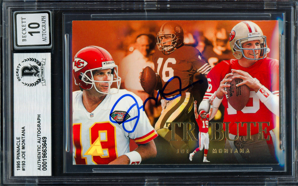 Joe Montana Autographed 1995 Pinnacle Card #193 San Francisco 49ers Auto Grade Gem Mint 10 Beckett BAS #19663649