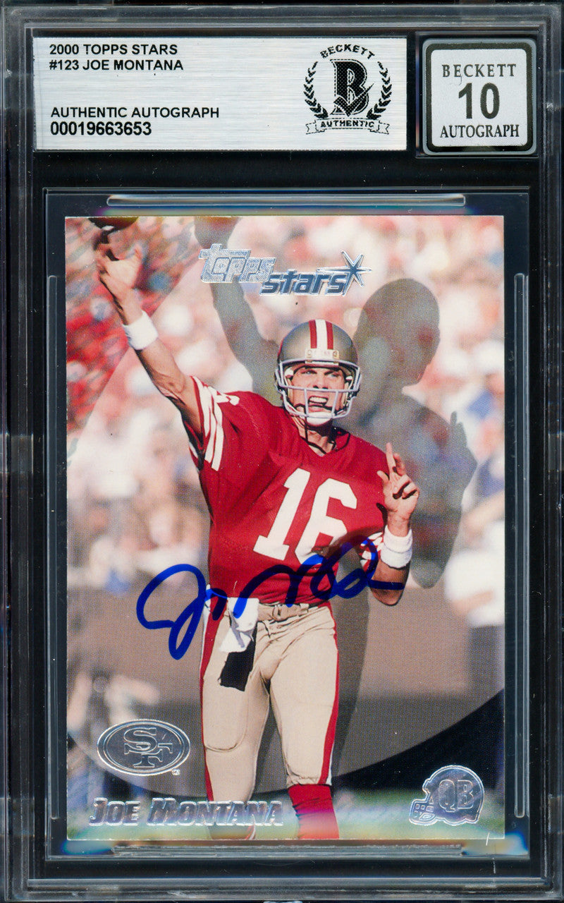 Joe Montana Autographed 2000 Topps Stars Card #123 San Francisco 49ers Auto Grade Gem Mint 10 Beckett BAS #19663653