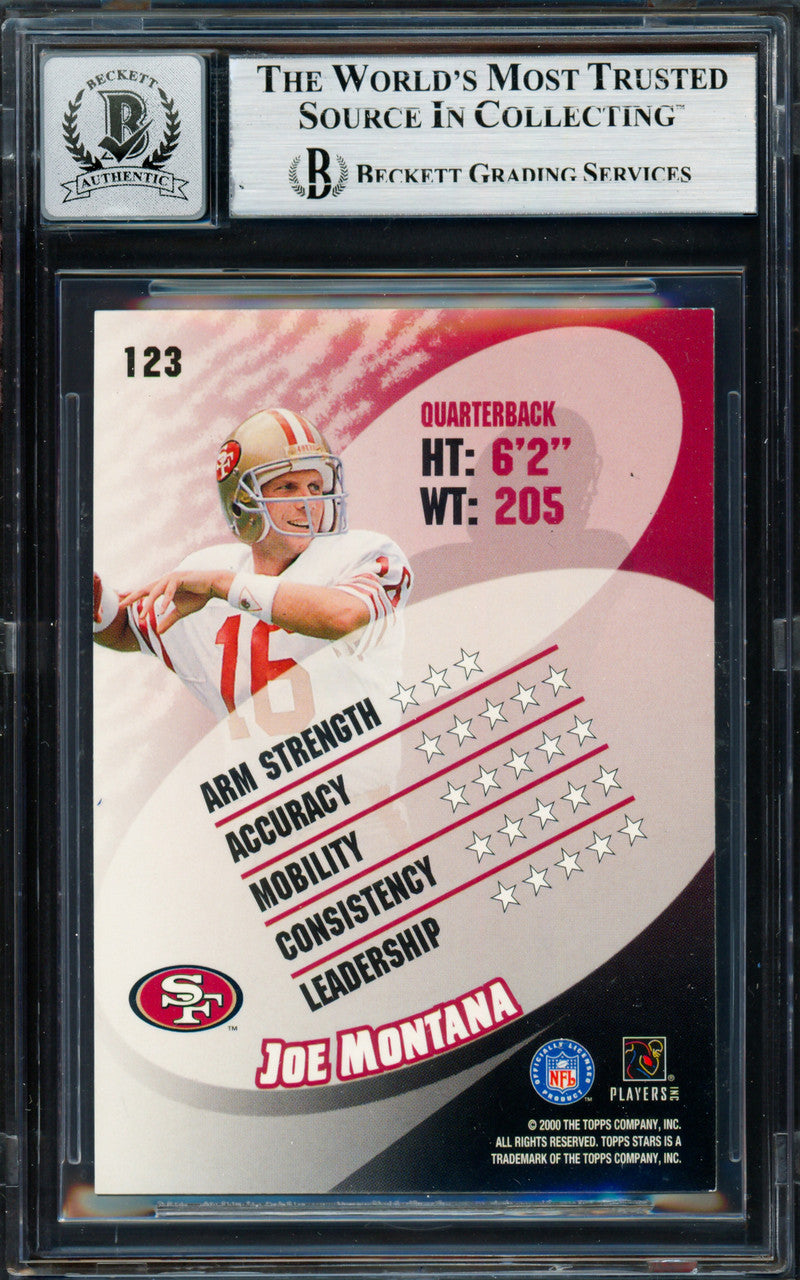 Joe Montana Autographed 2000 Topps Stars Card #123 San Francisco 49ers Auto Grade Gem Mint 10 Beckett BAS #19663653