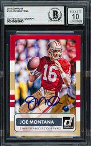 Joe Montana Autographed 2015 Donruss Card #161 San Francisco 49ers Auto Grade Gem Mint 10 Beckett BAS #19663643
