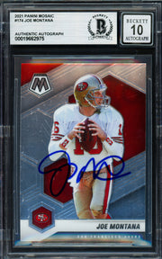 Joe Montana Autographed 2021 Panini Mosaic Card #174 San Francisco 49ers Auto Grade Gem Mint 10 Beckett BAS #19662975