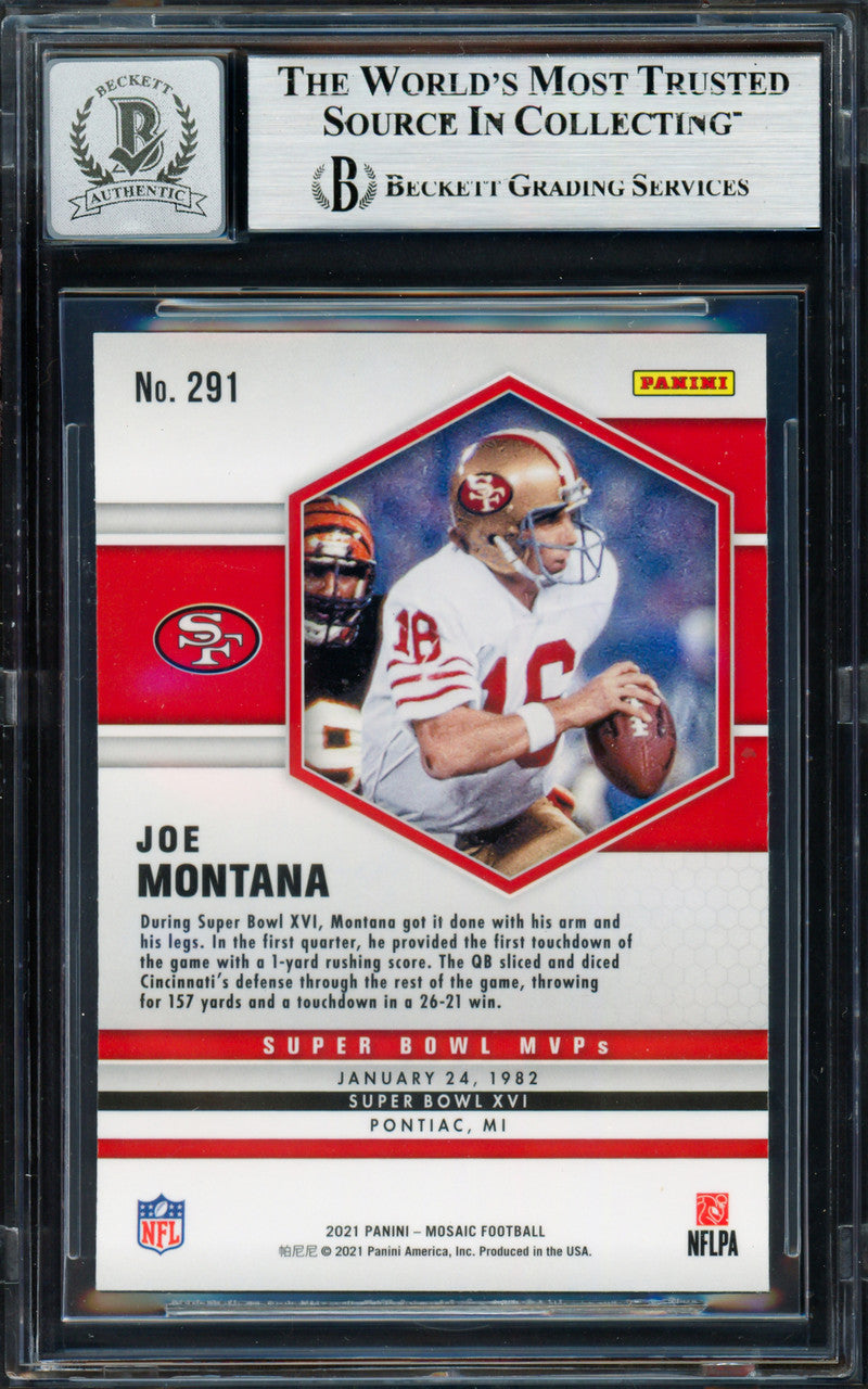 Joe Montana Autographed 2021 Panini Mosaic Card #291 San Francisco 49ers Auto Grade Gem Mint 10 Beckett BAS #19663583