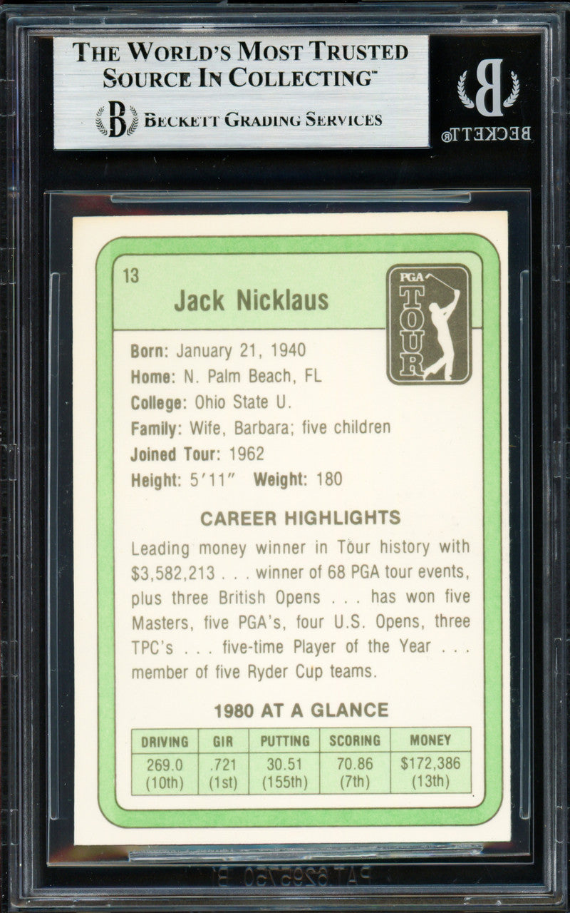 Jack Nicklaus Autographed 1981 Donruss Rookie Card #13 Auto Grade Gem Mint 10 Beckett BAS #19664707