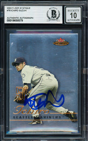 Ichiro Suzuki Autographed 2003 Fleer Mystique Rookie Card #78 Seattle Mariners Auto Grade Gem Mint 10 Beckett BAS #19658579