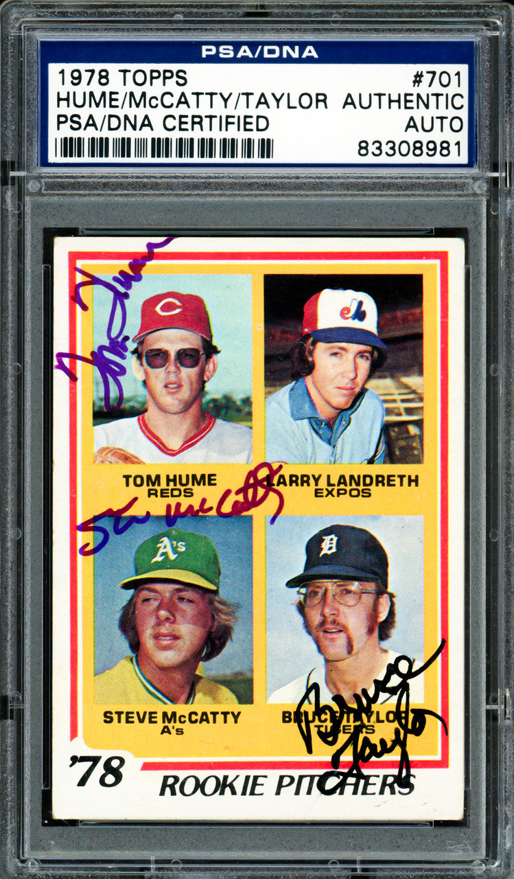 Tom Hume, Steve McCatty & Bruce Taylor Autographed 1978 Topps Rookie Card #701 PSA/DNA #83308981
