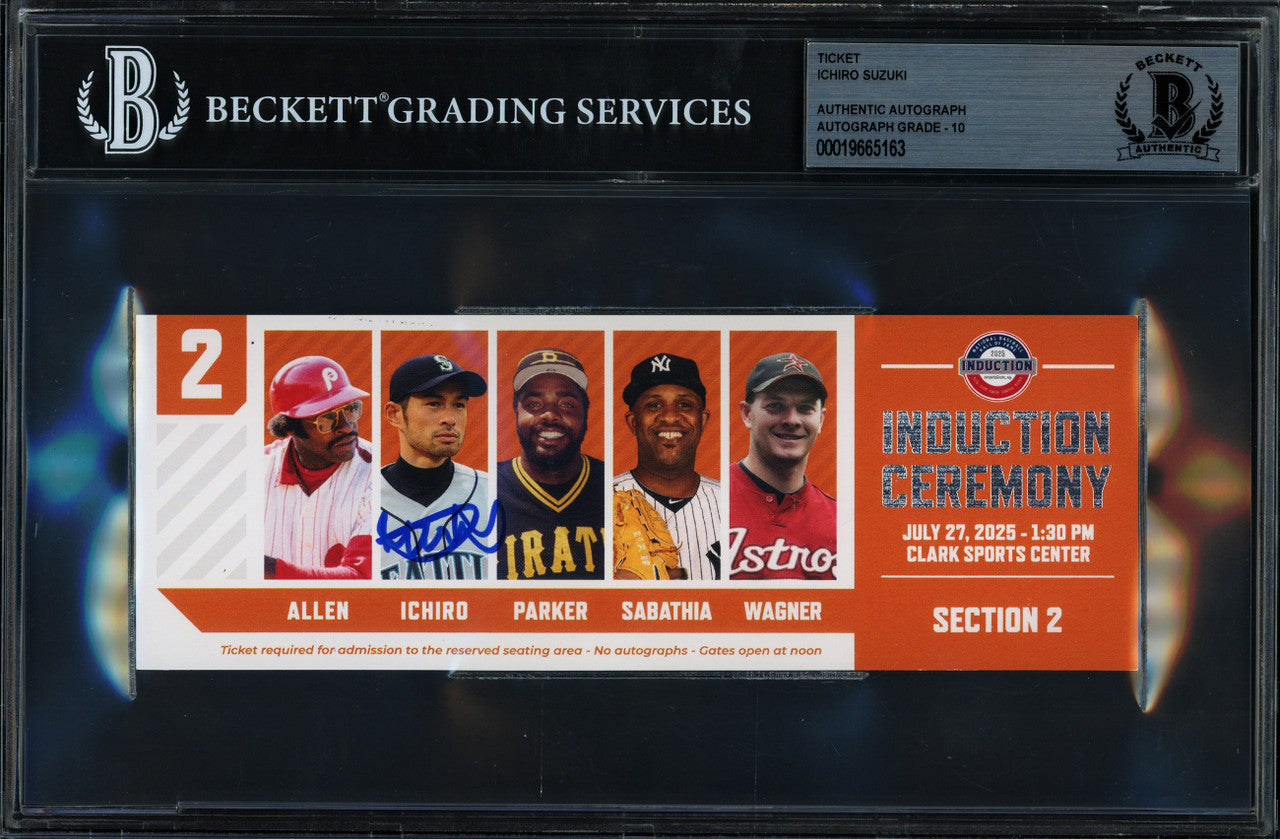 Ichiro Suzuki Autographed 2025 Hall of Fame Induction Ticket Seattle Mariners Auto Grade Gem Mint 10 "7/27/2025" Beckett BAS #19665163