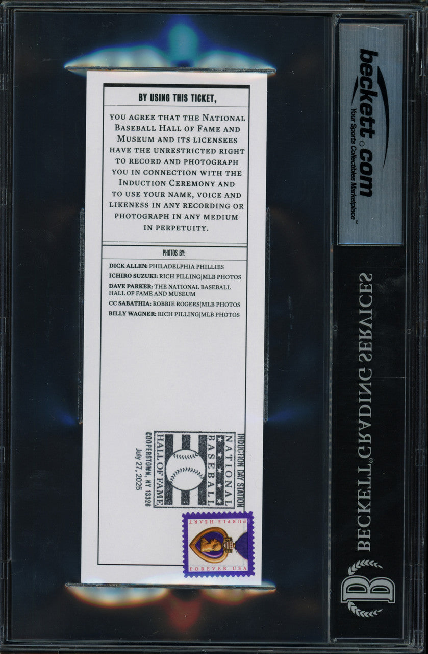 Ichiro Suzuki Autographed 2025 Hall of Fame Induction Ticket Seattle Mariners Auto Grade Gem Mint 10 "7/27/2025" Beckett BAS #19665163
