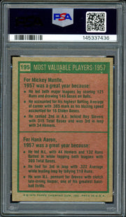 Mickey Mantle & Hank Aaron Autographed 1975 Topps Card #195 PSA 3 Auto Grade Near Mint/Mint 8 PSA/DNA #145337436