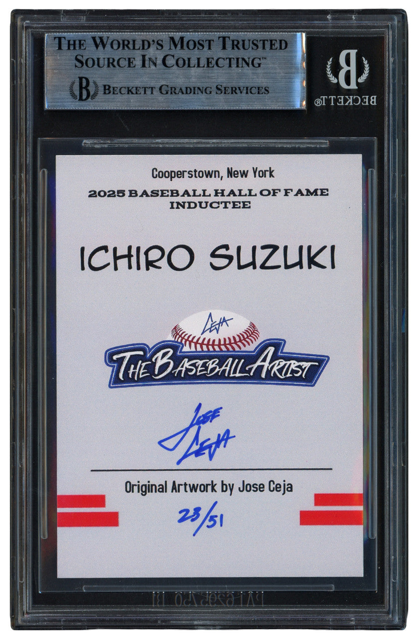 Ichiro Suzuki Autographed 2025 Hall of Fame Card Seattle Mariners Artist Jose Ceja #/51 Beckett BAS Stock #262300