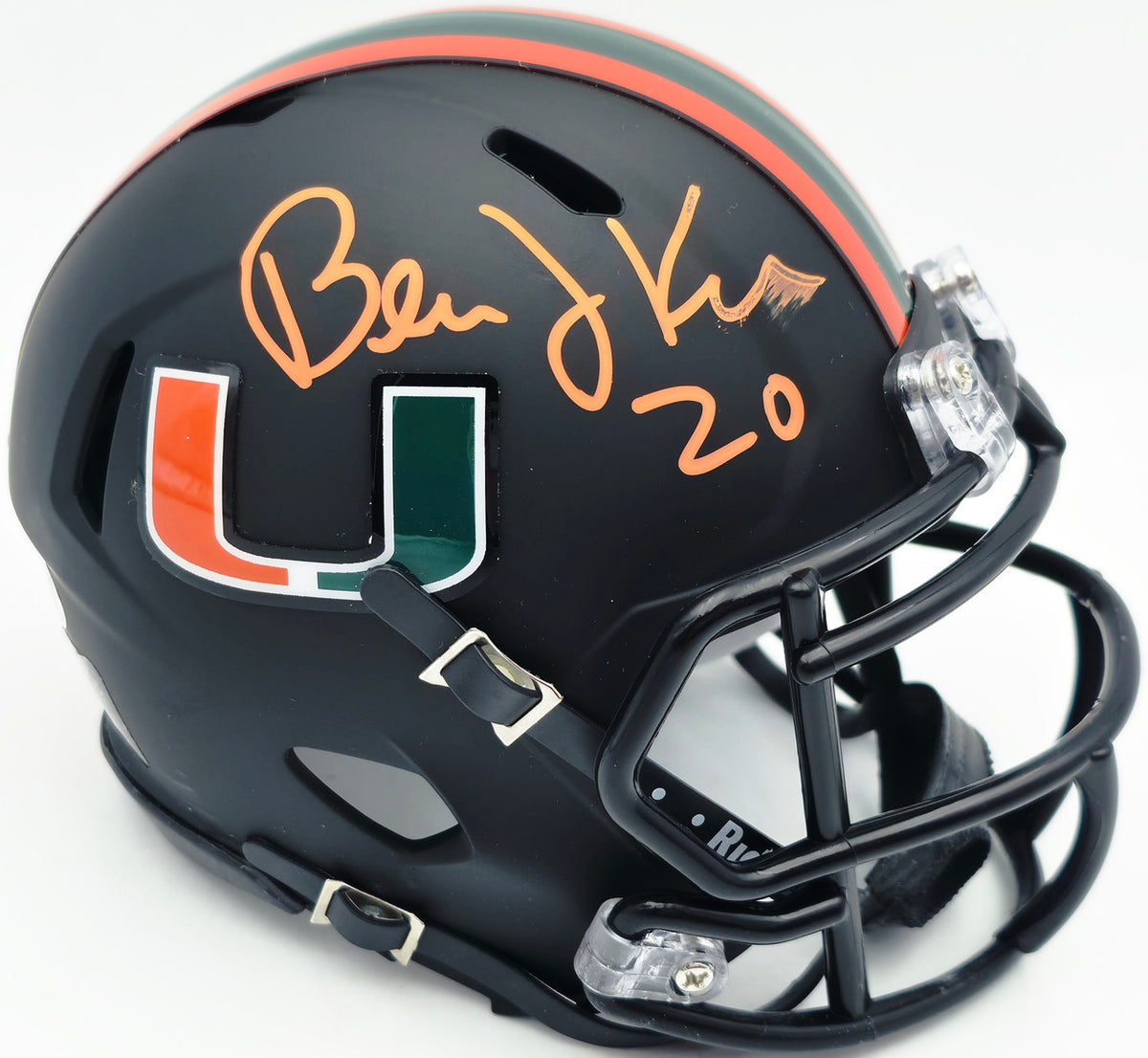 Bernie Kosar Autographed Miami Dolphins Eclipse Black Speed Mini Helmet (Smudged) JSA Witness #WC375697
