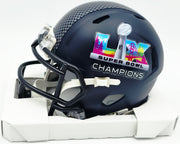 Sam Darnold Autographed Seattle Seahawks Blue Super Bowl LX Champions Logo Speed Mini Helmet (Smudged) Beckett BAS Witness #4W539914