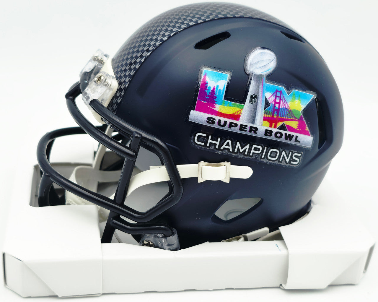 Sam Darnold Autographed Seattle Seahawks Blue Super Bowl LX Champions Logo Speed Mini Helmet (Smudged) Beckett BAS Witness #4W539914